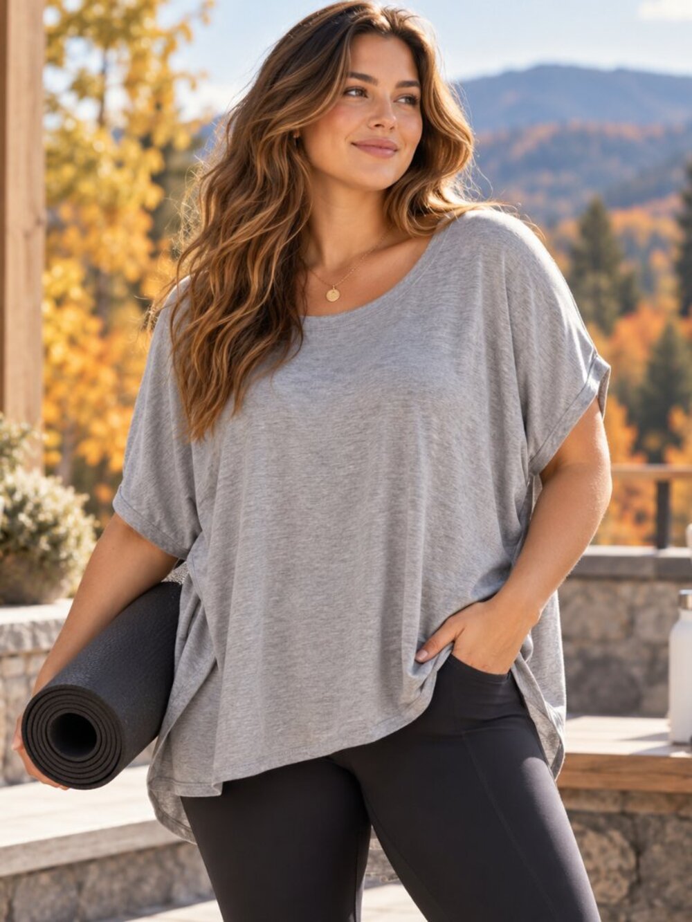 Yogalicious Top Womens 3X Gray Oversized Short Sleeve Draped Athleisure Shirt